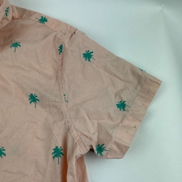 City Streets Button Down Shirt Mens XL Peach Green Palm Trees - Picture 5 of 8